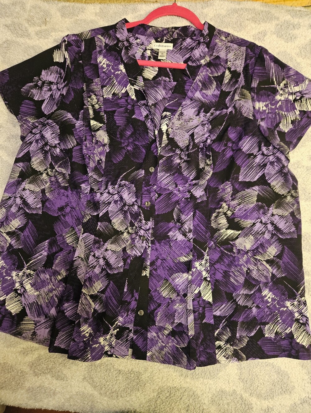 croft & barrow Purple, Black & Cream Abstract Print Blouse